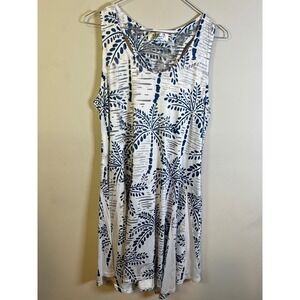 India Boutique Womens Mini Dress Palm Tree Lace Back White Blue OS
